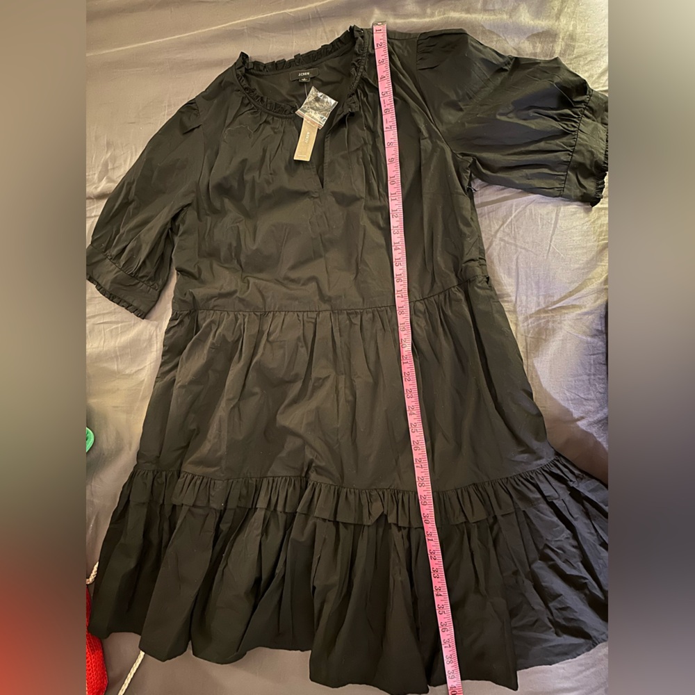 Sz large NWT J. Crew ruffle tiered popover dress black - Picture 11 of 16